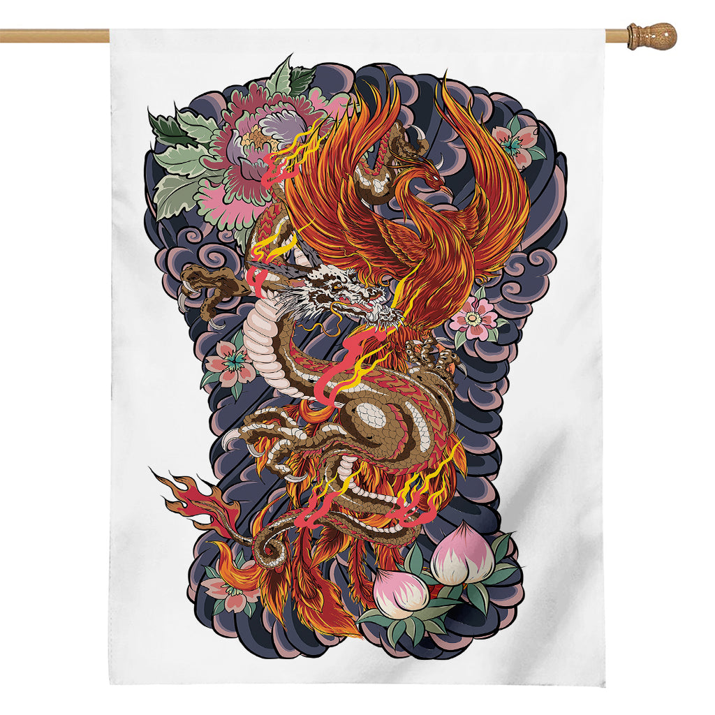 Japanese Dragon And Phoenix Tattoo Print House Flag