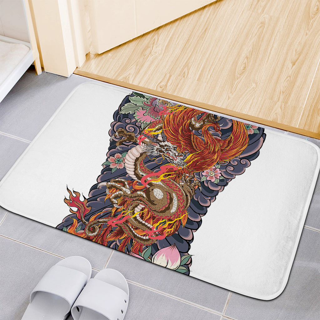 Japanese Dragon And Phoenix Tattoo Print Indoor Door Mat