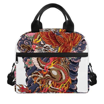 Japanese Dragon And Phoenix Tattoo Print Insulated Lunch Bag