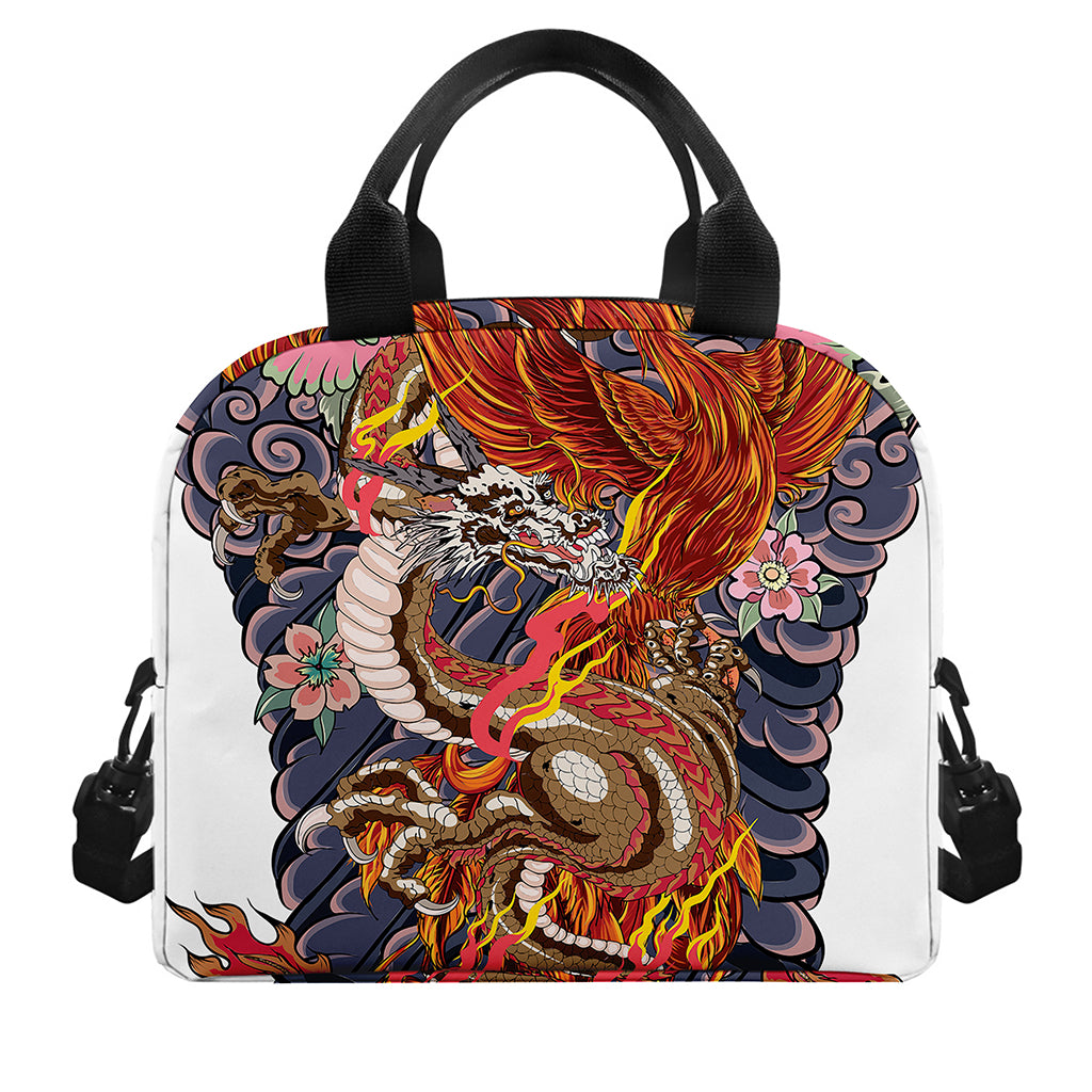 Japanese Dragon And Phoenix Tattoo Print Insulated Lunch Bag