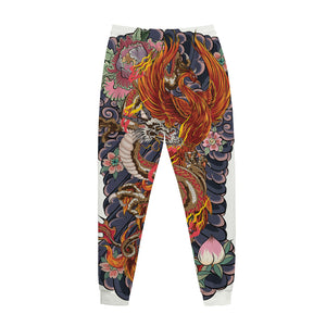 Japanese Dragon And Phoenix Tattoo Print Jogger Pants