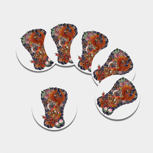 Japanese Dragon And Phoenix Tattoo Print Leather Coaster Set