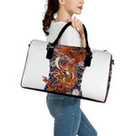 Japanese Dragon And Phoenix Tattoo Print Leather Duffle Bag