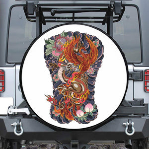 Japanese Dragon And Phoenix Tattoo Print Leather Spare Tire Cover