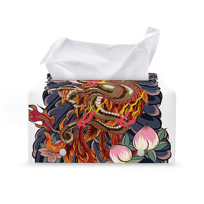Japanese Dragon And Phoenix Tattoo Print Leather Tissue Box Cover