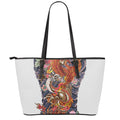 Japanese Dragon And Phoenix Tattoo Print Leather Tote Bag With Zipper