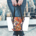 Japanese Dragon And Phoenix Tattoo Print Leather Tote Bag