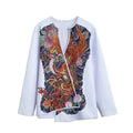 Japanese Dragon And Phoenix Tattoo Print Long Sleeve Short Coat