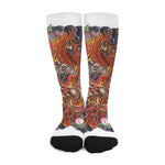 Japanese Dragon And Phoenix Tattoo Print Long Socks