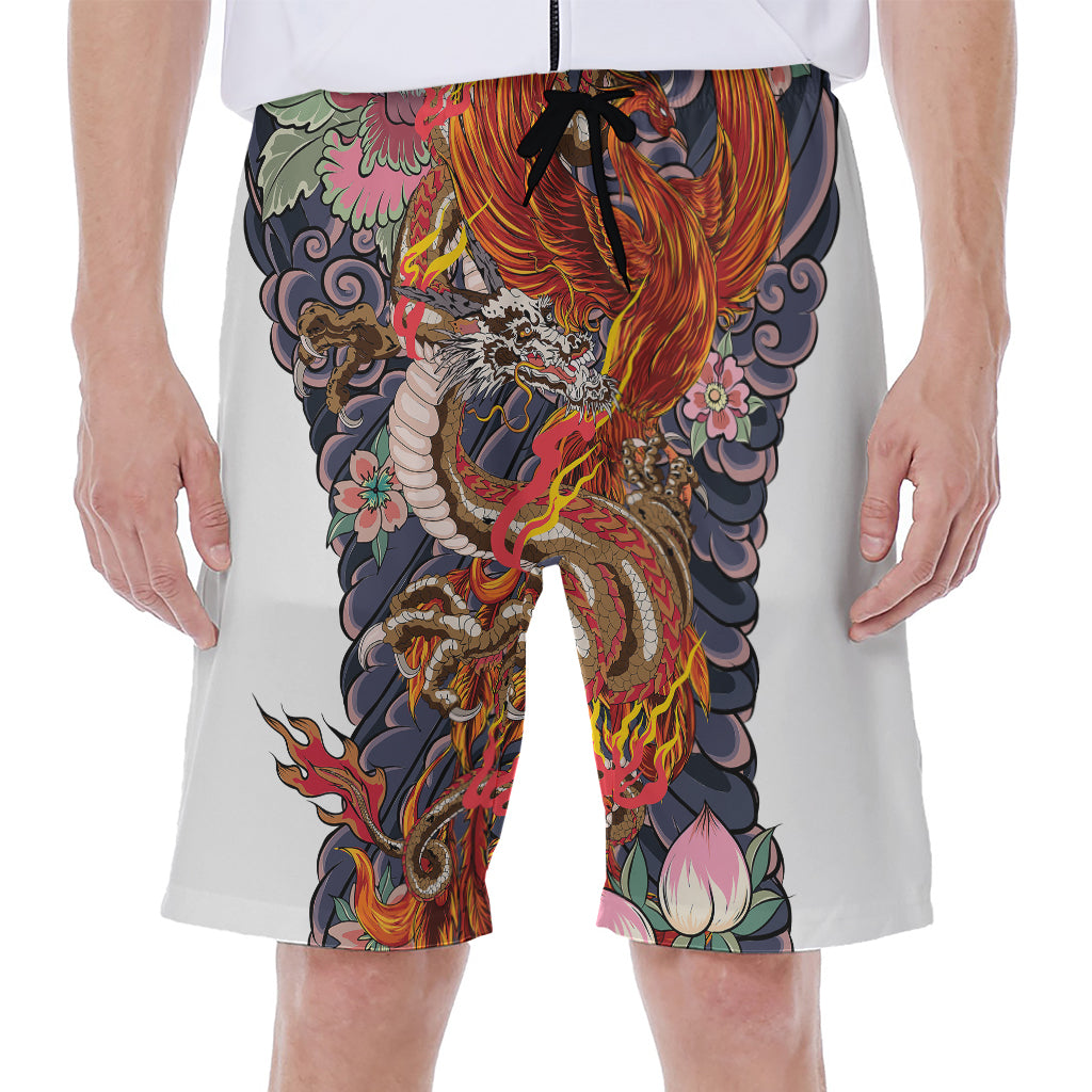 Japanese Dragon And Phoenix Tattoo Print Men's Beach Shorts