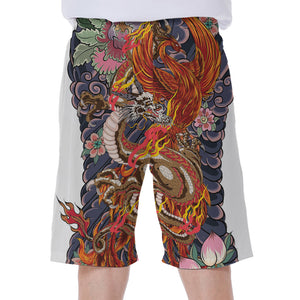 Japanese Dragon And Phoenix Tattoo Print Men's Beach Shorts