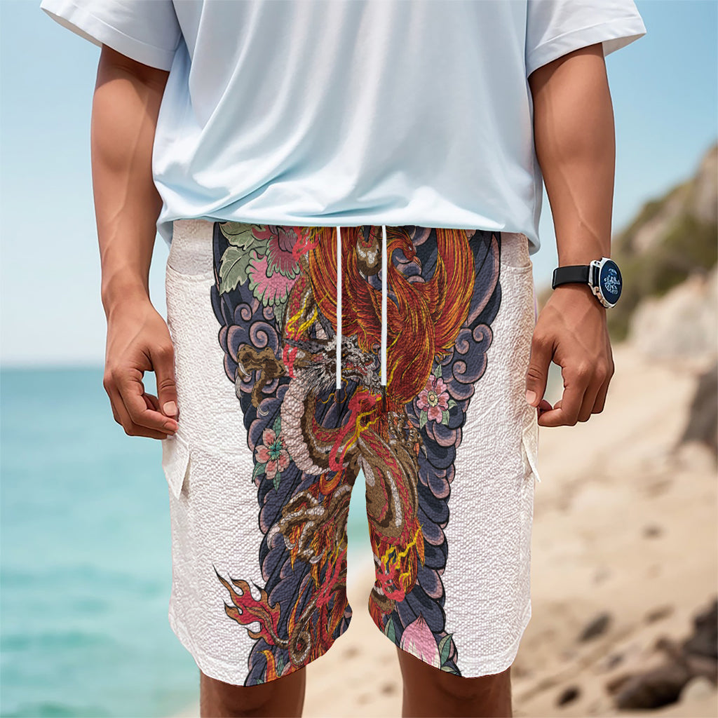 Japanese Dragon And Phoenix Tattoo Print Men's Cargo Shorts