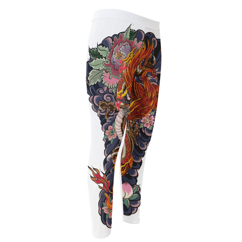 Japanese Dragon And Phoenix Tattoo Print Men's Compression Pants