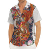 Japanese Dragon And Phoenix Tattoo Print Men's Deep V-Neck Shirt