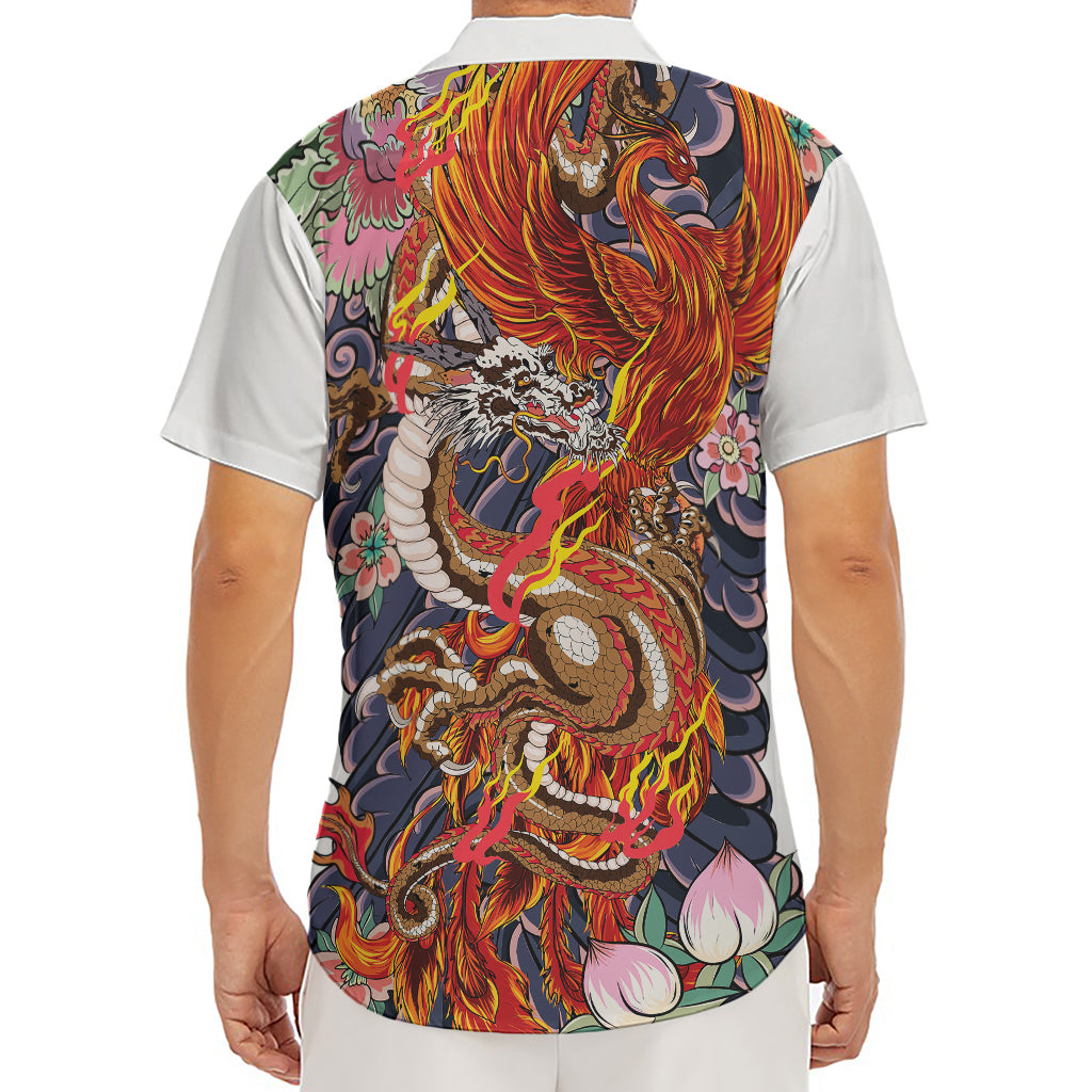 Japanese Dragon And Phoenix Tattoo Print Men's Deep V-Neck Shirt