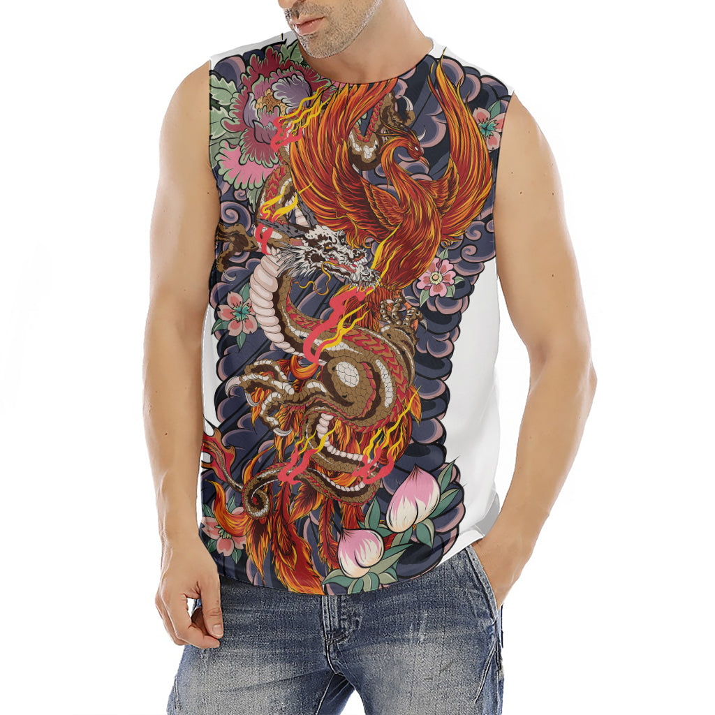 Japanese Dragon And Phoenix Tattoo Print Men's Fitness Tank Top