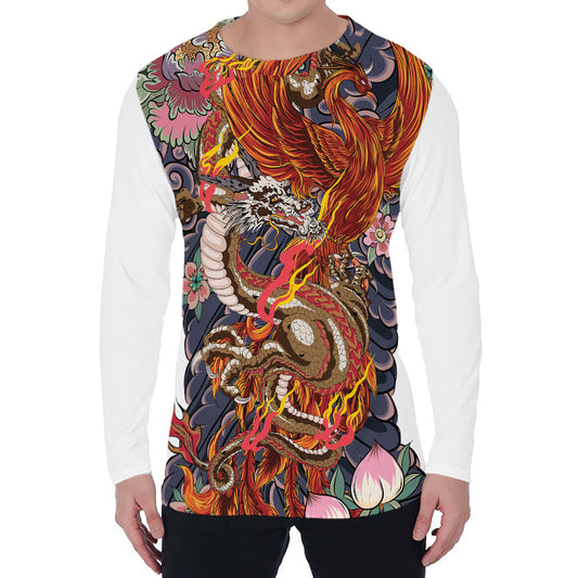 Japanese Dragon And Phoenix Tattoo Print Men's Long Sleeve T-Shirt