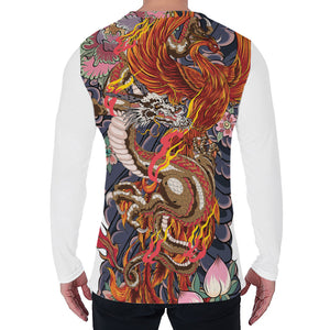 Japanese Dragon And Phoenix Tattoo Print Men's Long Sleeve T-Shirt