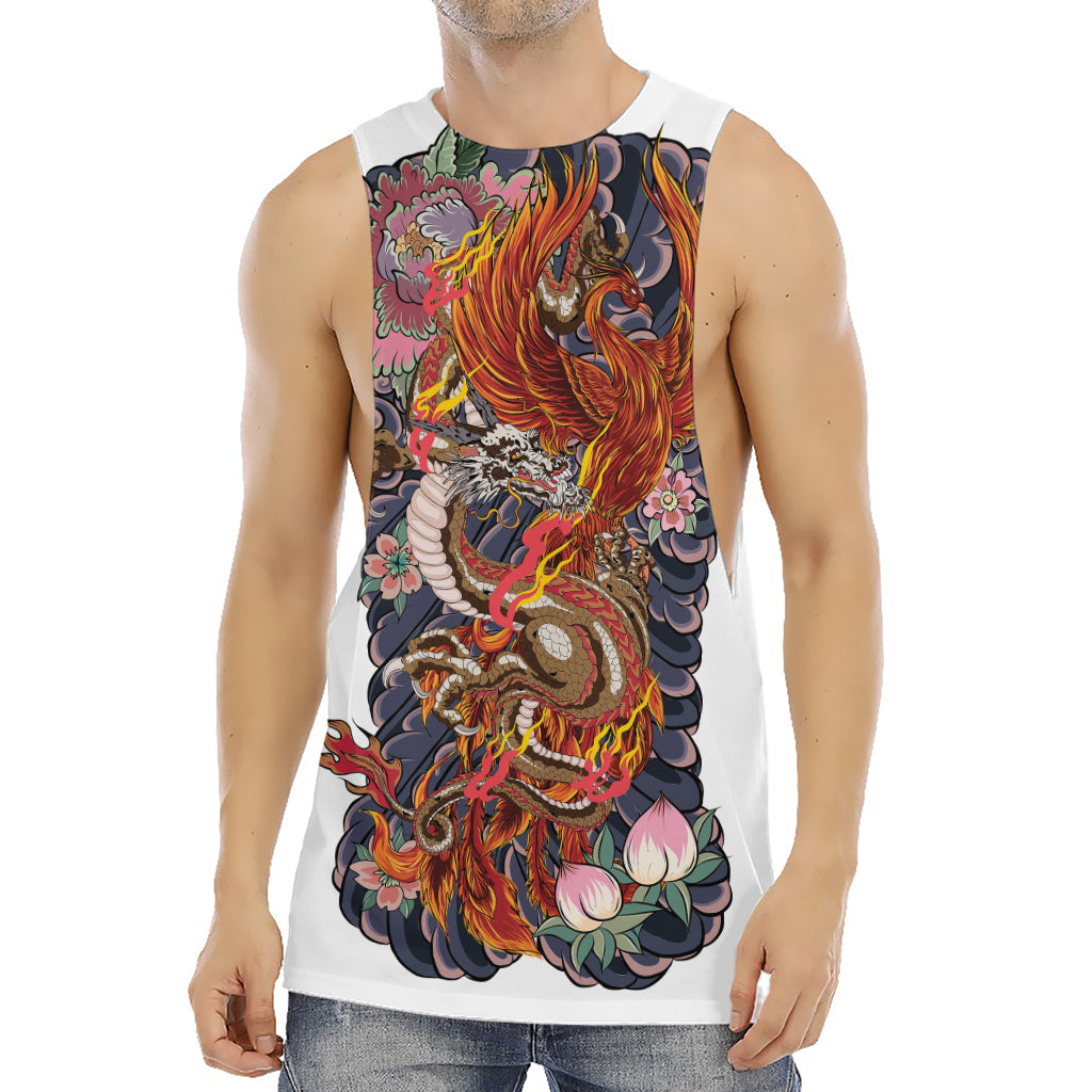 Japanese Dragon And Phoenix Tattoo Print Men's Muscle Tank Top