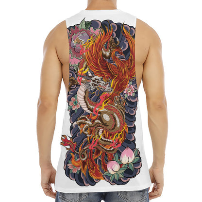Japanese Dragon And Phoenix Tattoo Print Men's Muscle Tank Top