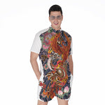 Japanese Dragon And Phoenix Tattoo Print Men's Rompers