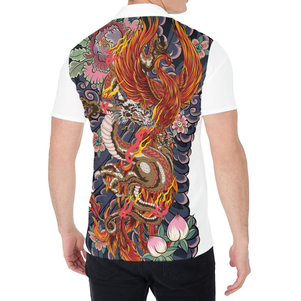 Japanese Dragon And Phoenix Tattoo Print Men's Shirt