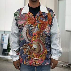 Japanese Dragon And Phoenix Tattoo Print Men's Shirt Jacket