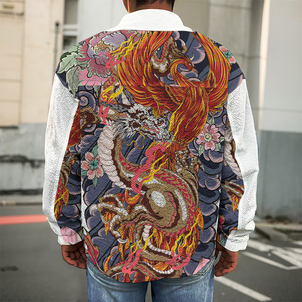 Japanese Dragon And Phoenix Tattoo Print Men's Shirt Jacket