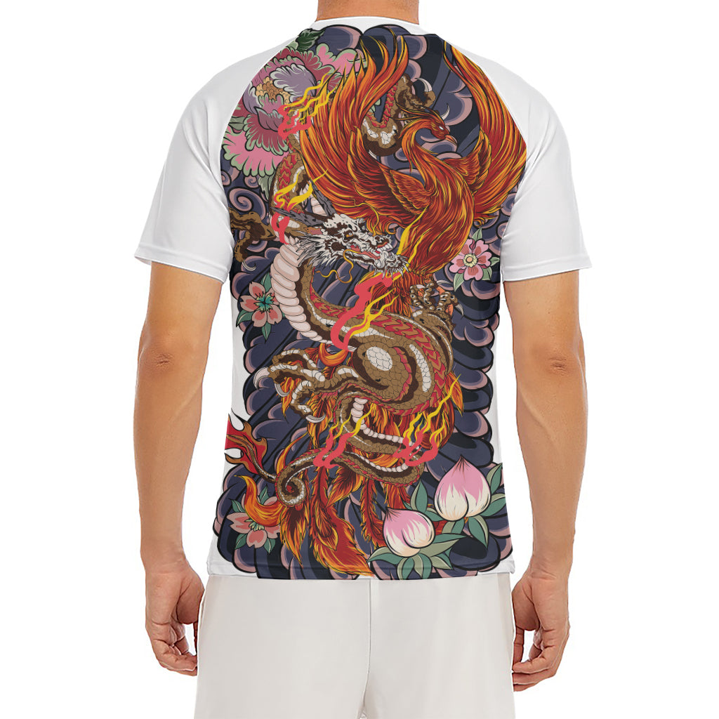 Japanese Dragon And Phoenix Tattoo Print Men's Short Sleeve Rash Guard