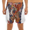 Japanese Dragon And Phoenix Tattoo Print Men's Split Running Shorts