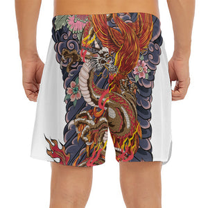 Japanese Dragon And Phoenix Tattoo Print Men's Split Running Shorts