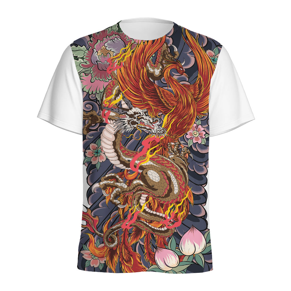 Japanese Dragon And Phoenix Tattoo Print Men's Sports T-Shirt