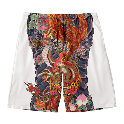 Japanese Dragon And Phoenix Tattoo Print Men's Swim Trunks