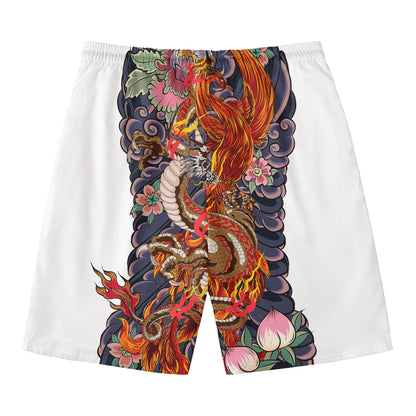 Japanese Dragon And Phoenix Tattoo Print Men's Swim Trunks
