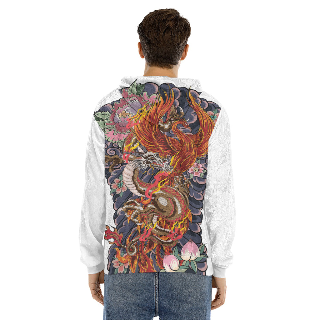 Japanese Dragon And Phoenix Tattoo Print Men's Velvet Pullover Hoodie