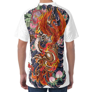 Japanese Dragon And Phoenix Tattoo Print Men's Velvet T-Shirt
