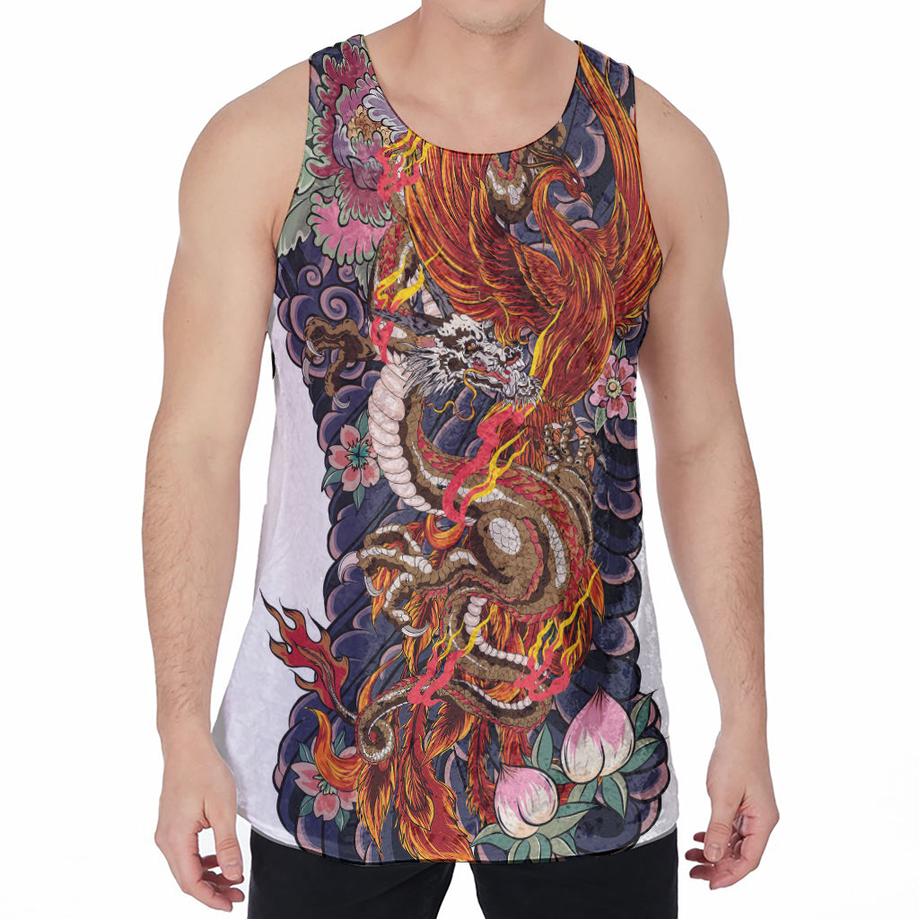 Japanese Dragon And Phoenix Tattoo Print Men's Velvet Tank Top