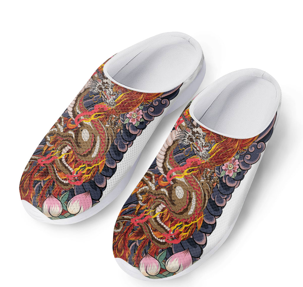 Japanese Dragon And Phoenix Tattoo Print Mesh Casual Shoes