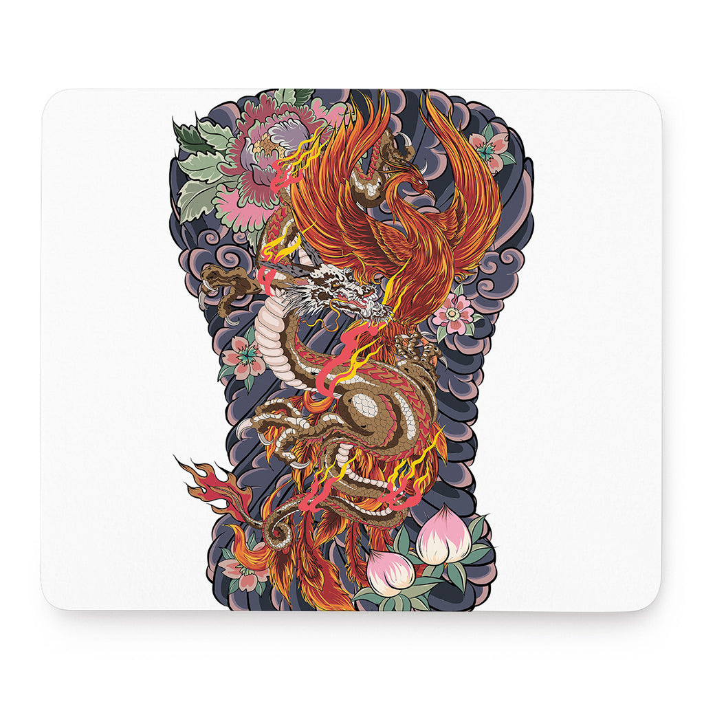 Japanese Dragon And Phoenix Tattoo Print Mouse Pad