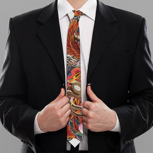 Japanese Dragon And Phoenix Tattoo Print Necktie