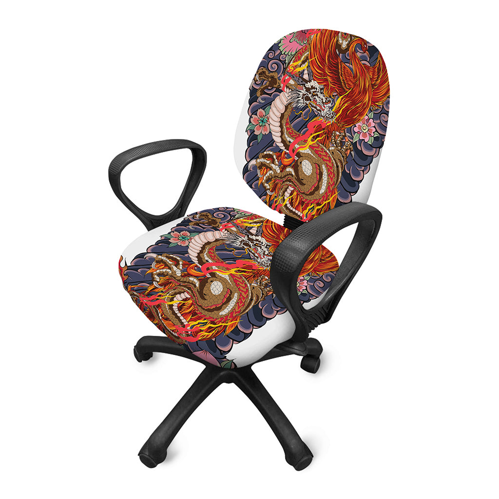 Japanese Dragon And Phoenix Tattoo Print Office Chair Cover