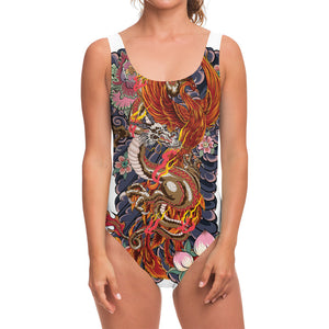 Japanese Dragon And Phoenix Tattoo Print One Piece Swimsuit