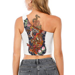 Japanese Dragon And Phoenix Tattoo Print One Shoulder Crop Top