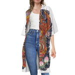 Japanese Dragon And Phoenix Tattoo Print Open Front Beach Cover Up