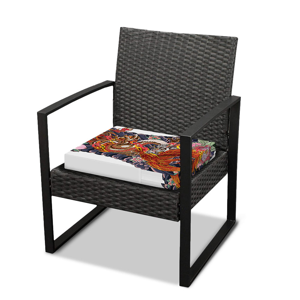 Japanese Dragon And Phoenix Tattoo Print Outdoor Seat Cushion Cover