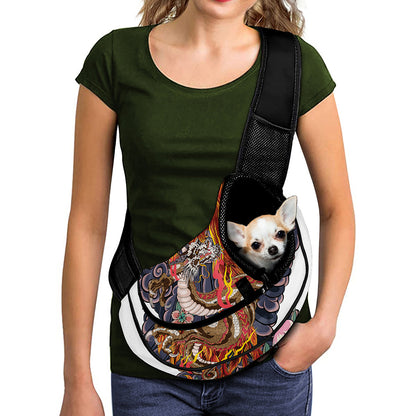 Japanese Dragon And Phoenix Tattoo Print Pet Sling Carrier