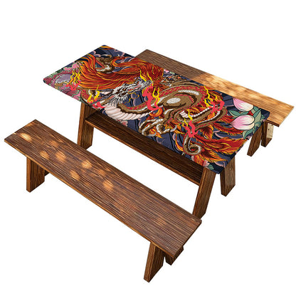 Japanese Dragon And Phoenix Tattoo Print Picnic Table Cover