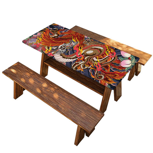 Japanese Dragon And Phoenix Tattoo Print Picnic Table Cover