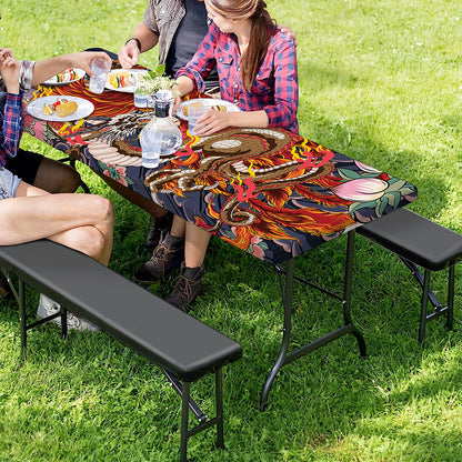 Japanese Dragon And Phoenix Tattoo Print Picnic Table Cover