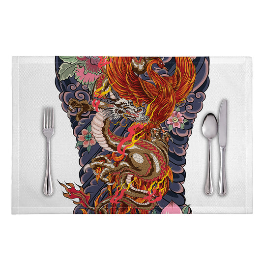 Japanese Dragon And Phoenix Tattoo Print Placemat